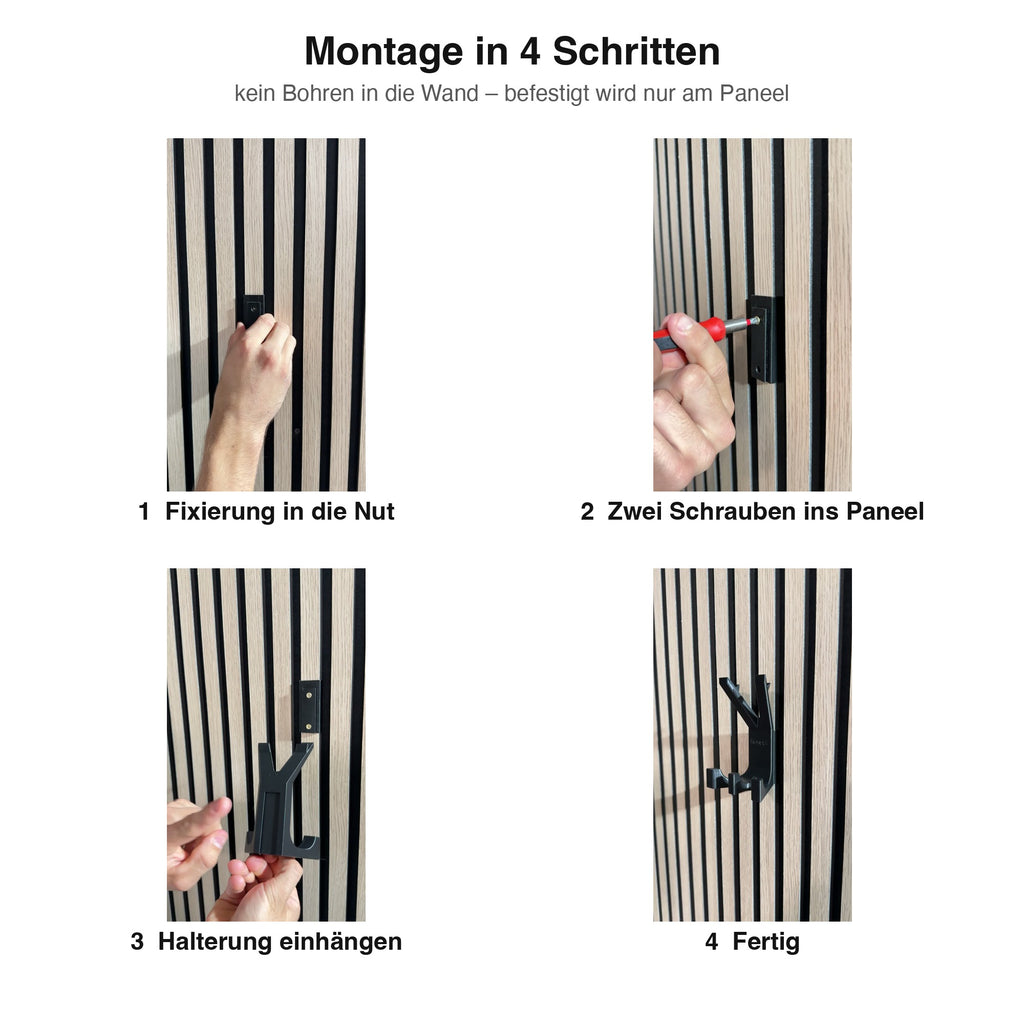 Montage des FLANECI Panelkleiderhakens in vier Schritten
